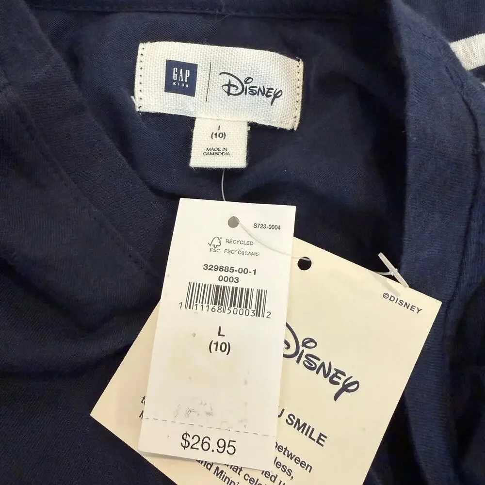 Gap Kids x Disney navy blue white stripe silver Mickey tee t-shirt long sleeve
